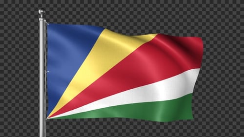 Seychelles National Flag Waving on Flagpole with Alpha Channel Loop