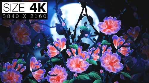 Glowing Night Flowers and Full Moon Animated Background