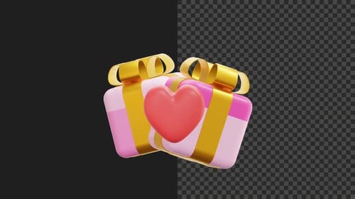 Modern 3D Animated Gift Box with Red Heart