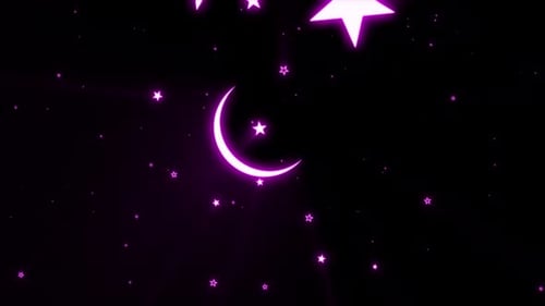 Eid Mubarak Glowing Crescent Moon and Stars Animation