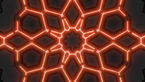 Neon Glowing Kaleidoscope Geometric Pattern Background