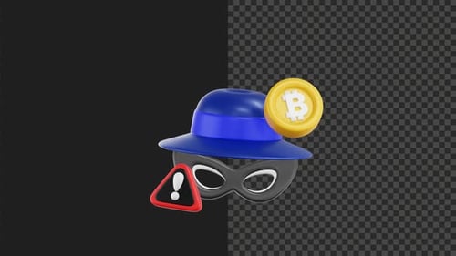 3D Crypto Fraud Icon Animation – Blockchain Scam Alert 4K