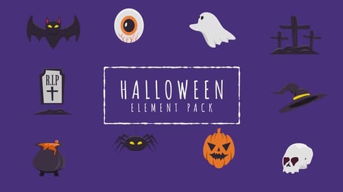 set of halloween elements on transparent background