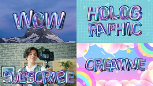 Colorful Holographic 3D Balloon Letters Text Animation