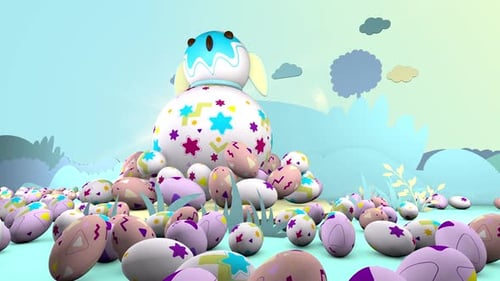 Colorful Animated Easter Eggs and Bunny Character