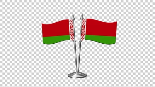Realistic Waving Belarus Flags on Desk Stand Alpha Channel