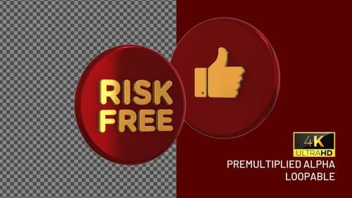 3D Spinning Metallic Icon with Risk Free and Thumbs Up