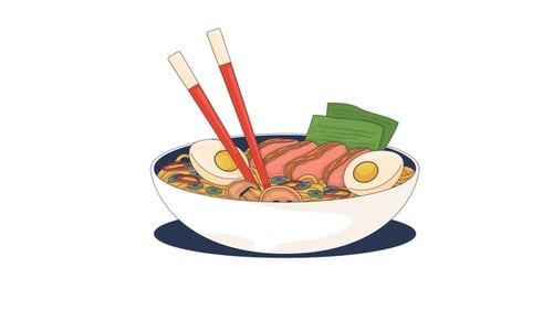 Ramen bowl with chopsticks 2D cartoon object animation