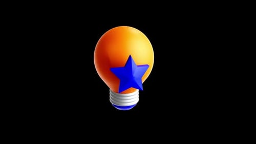 3D Orange Lightbulb with Blue Star Idea Animation