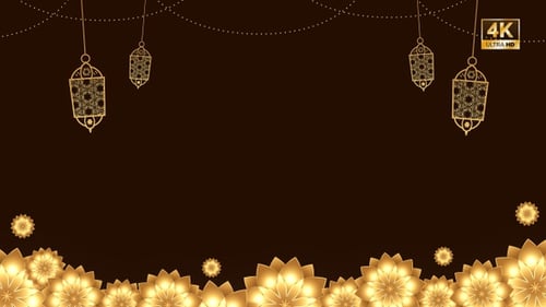 Golden Islamic Lanterns and Shimmering Flowers Festive Background