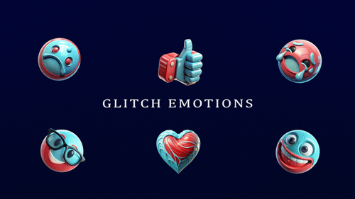 3D Animated Social Media Emoticons with Glitch Effects