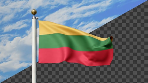 Flagge Litauens weht auf einem Fahnenmast, Alpha im Lieferumfang enthalten