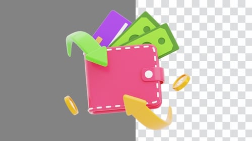 3D Animation of Cashback in Wallet Facilitates Money Exchange | Alpha Channel