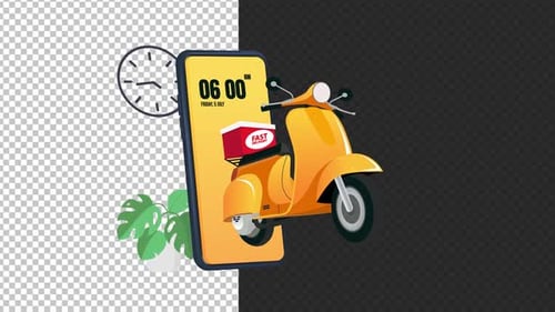 Fast Delivery Service Animation on Smartphone App Screen