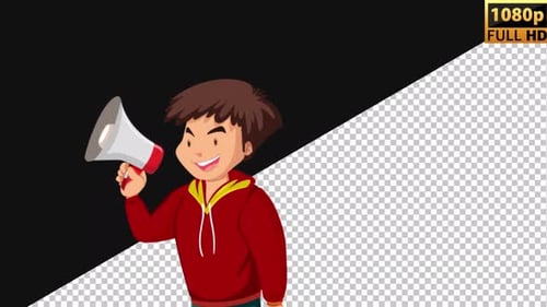 Cartoon Boy Megaphone Announcement Animation