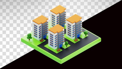 Modern 3D Isometric City Buildings Animation
