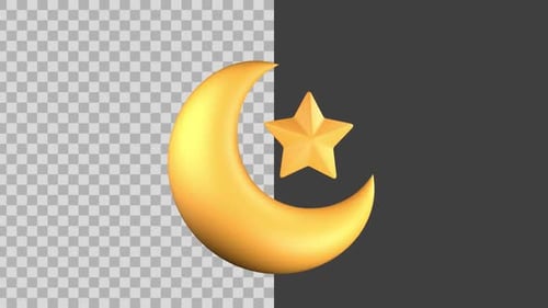 3D Golden Crescent Moon and Star Animation for Islamic Celebrations