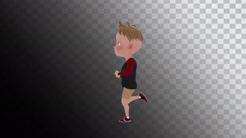 Animated Cartoon Boy Running with Transparent Background