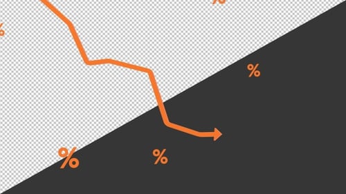 3D Red Arrow Falling Graph with Percent Symbols | Alpha Channel
