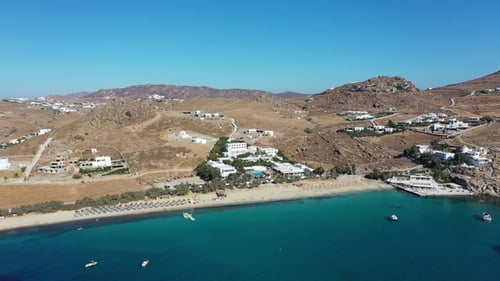 Beautiful beach. Aerial Nature Greek Landscape with Turquoise Sea or Ocean Bay. Beautiful Vacation.