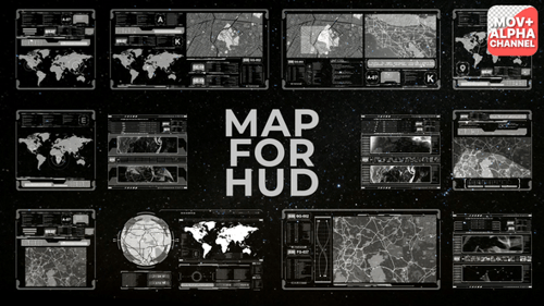 Futuristic HUD UI Elements with Map and Data Displays