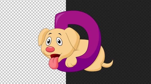 Animated Cartoon Dog with Purple Letter D