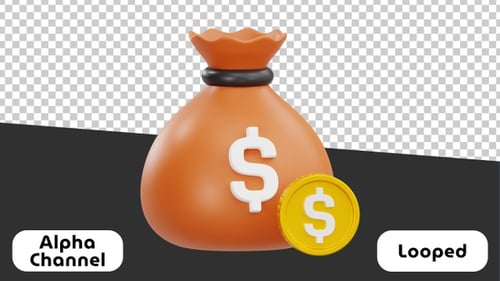 Animated 3D Money Bag with Dollar Symbol and Coins for Investment | Alpha Channel