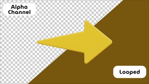 Loop de ícone de próxima seta amarela animado em 3D | Alpha Channel