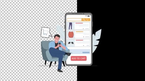 Man Ordering Clothes Online Store Via Smartphone V2 Animation