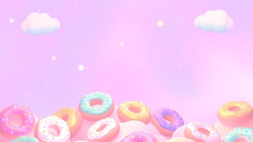 Sweet Animated Donuts with Sparkling Stars Background
