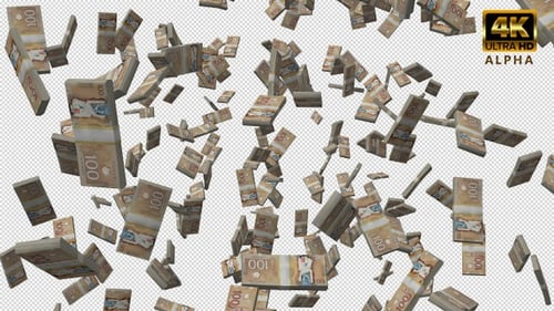 Falling Canadian 100 Dollar Bills with Alpha Channel