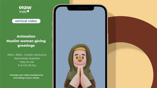 3D Animation Muslim Woman Giving Greetings Loop No Background Vertical