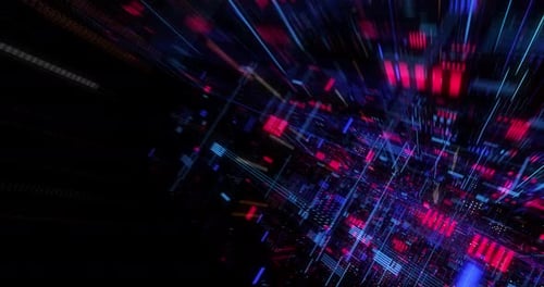 Abstract hologram 3D Big Data Digital City with futuristic matrix. Digital buildings with a binary