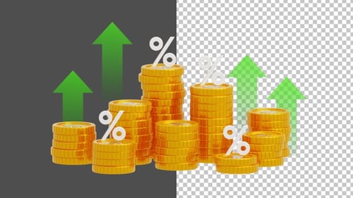 3D Rising Interest Rates with Coin Stacks | Alpha Channel