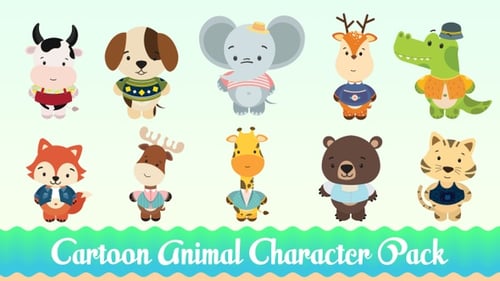 Cute Cartoon Animal Character Transitions Flat Design Pack