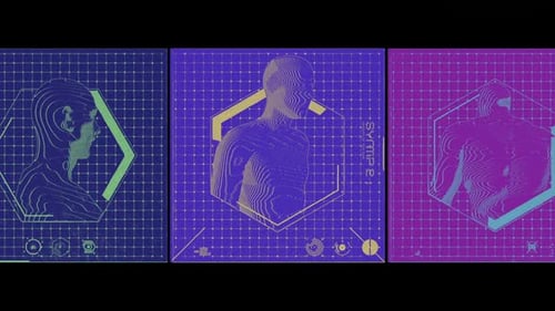Futuristic Digital Human Wireframe Grid Looping Animation Pack