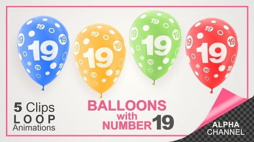 19th Birthday or Anniversary Floating Balloons Loop with Alpha