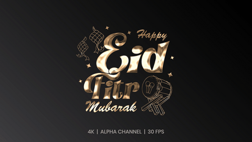 Golden Happy Eid Fitr Mubarak Decorative Text Animation