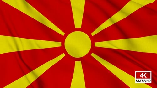 North Macedonia Flag Waving In Realistic Fabric Animation Loop