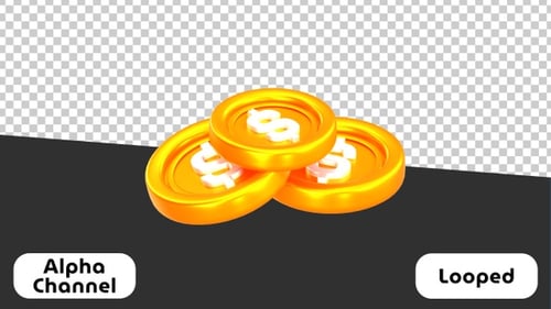 3D Gold Dollar Coins Animation | Alpha Channel