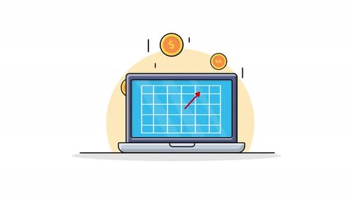Animated Laptop Displaying Financial Growth Graph with Coins