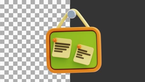 3D Animation of Corkboard with Pinned Notes | Alpha Channel