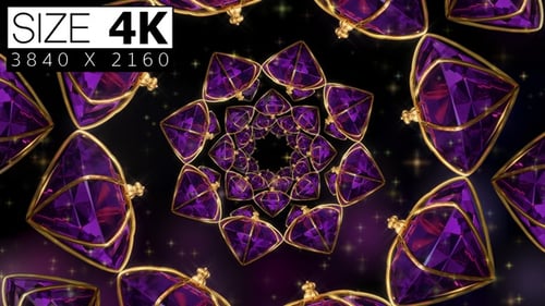Elegant Purple Heart Jewels Golden Outline Seamless Loop Background