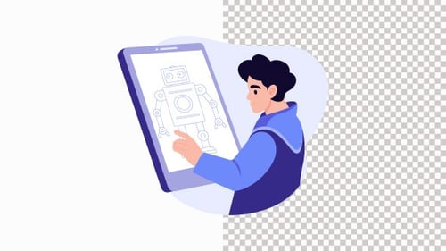 Person Feeding Images Into A Holographic Animation Alpha Channel