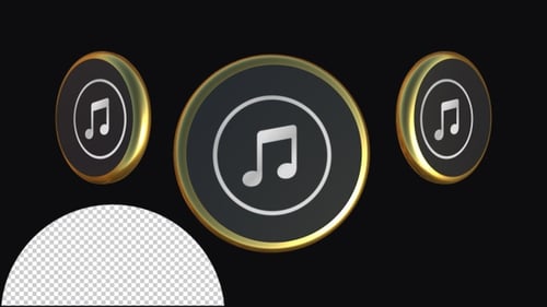 Spinning 3D Music Note Icon Animation with Gold Ring