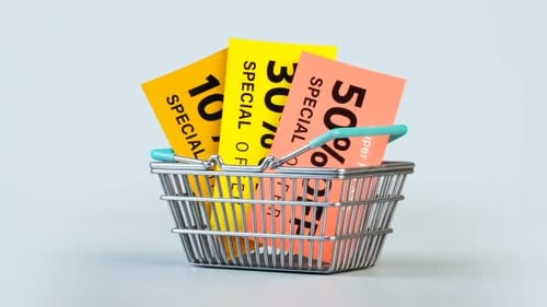 Shopping Basket with Dropping Discount Offer Cards