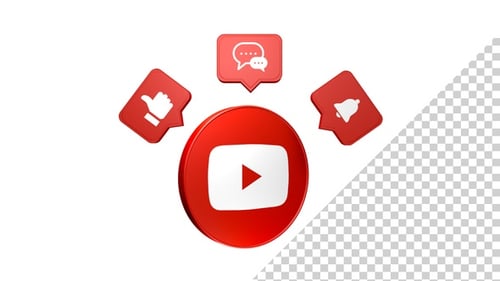 Animated 3D YouTube Social Media Engagement Icon Pack