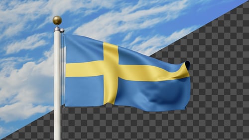 Waving Swedish Flag on Alpha Channel Loop