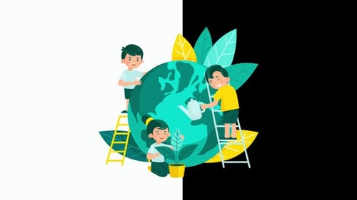Children Caring for Earth Flat Design Environmental Animation