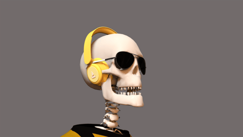 Skeleton hört Musik